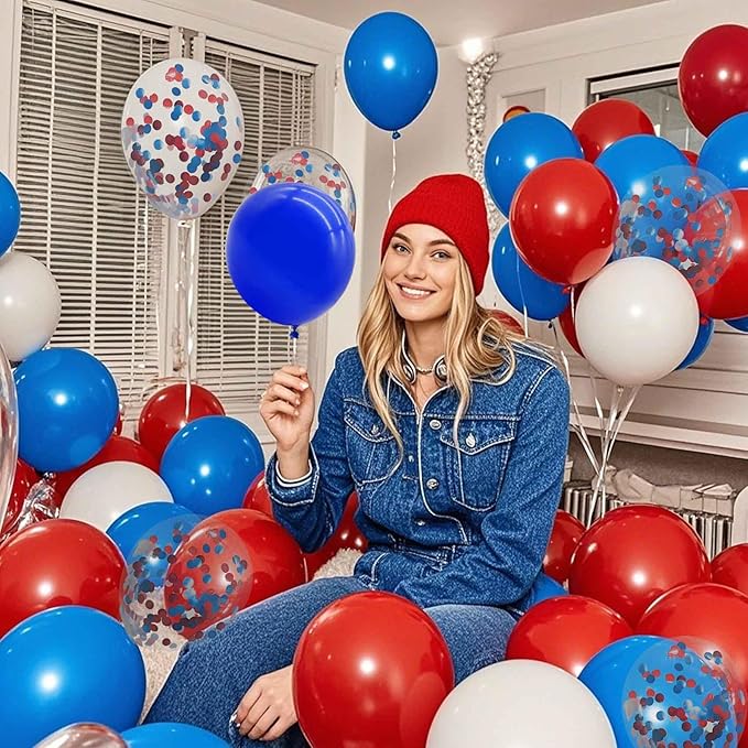 Red White and Blue Balloons with Confetti Balloons 12 inch Latex Balloons 80 Pcs for Wedding Birthday Baby Shower Patriotic Themed Party Decorations