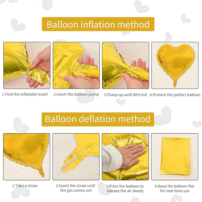 Gold Heart Foil Balloons - 10PCS Heart Shaped Valentines Decorations, 18inch Love Balloons for Helium Wedding, Birthday, Anniversary