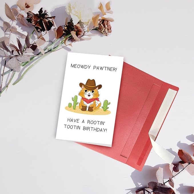SuperShunhu Cowboy Cat Birthday Card, Funny Cat Birthday Card for Men Woman, Happy Birthday Card for Cat Lover, Cute Birthday Card for Boys Girls