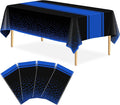 4 Pack Black and Blue Tablecloth Party Decorations Plastic Black Tablecloth Printed Blue Table Runner 54 x108 Inch Disposable Rectangle Table Cover for Birthday Wedding Graduation Anniversary