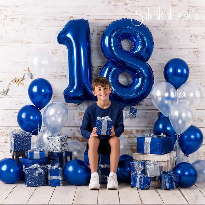 40Inch Navy Blue Number 18 Balloon Large Helium Royal Blue Number Balloons 0-9 Giant Digital 18th Foil Mylar Big Party Balloon for Boy Birthday Party Anniversary Graduation Decorations