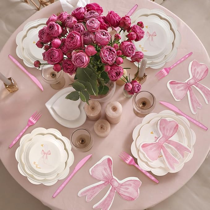 One Silly Goose Birthday Party Tableware Set for 25 Guest Disposable Plates Cups Bow Napkins Fork Knife Spoon Silly Goose Baby Shower Party Favors Birthday Decorations(175,Pink)
