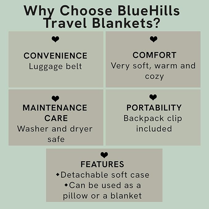 BlueHills Premium Soft 2-Pack Travel Blanket Pillows Airplane Large Plane Flight Throw Blankets for Two in Bag Compact Traveling Essentials Set Packable Warm Gifts Navy Blue T011