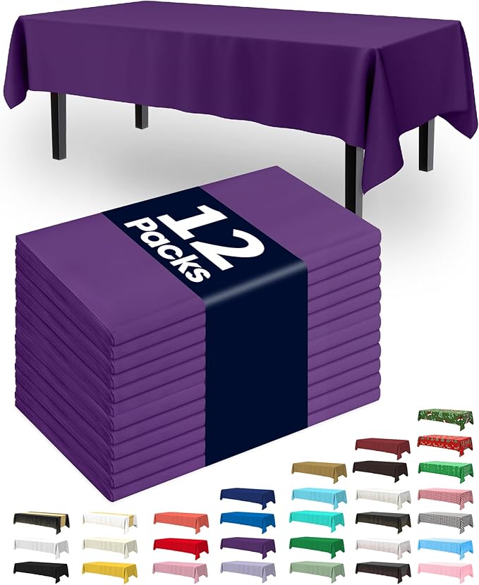 Pureegg Plastic Table Cloth Disposable 12 Pack, 54 x 108 Inch Table Cloths, Graduation Decorations Class of 2026, Graduation Party Tablecloths, Rectangle, Plastic Cover, Leakproof & Sturdy, Purple