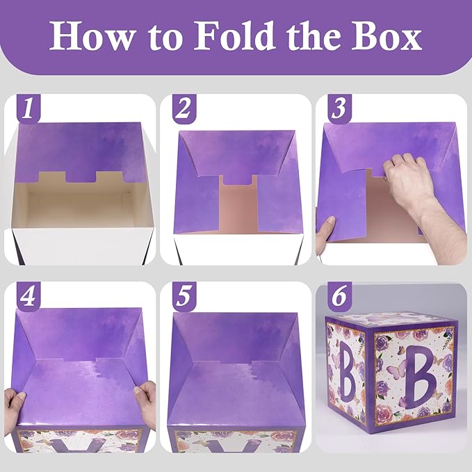Baby Boxes with Letters for Baby Shower, 4pcs Butterfly Balloon Boxes with Letters for Gender Reveal Birthday Wedding Baby Shower Decorations(Purple)