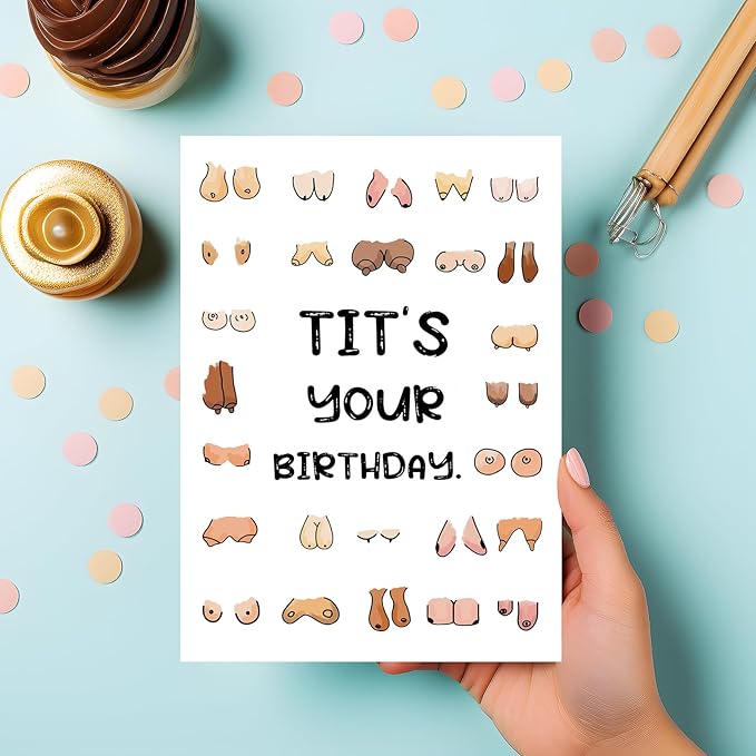 PIUST Funny Birthday Card for Him Her, Tit's Your Birthday Card for Women Men, Cheeky Boob Card for Husband Boyfriend Wife Girlfriend (17)