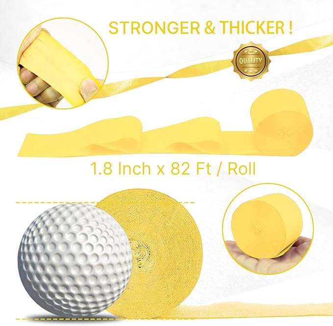 PartyWoo Light Yellow Crepe Paper Streamers 4pcs 328ft Pack of Pastel Pale Yellow Crepe Paper Streamers for Birthday Graduation Engagement Baby Shower Summer Sunflower Little Cutie Party Decorations