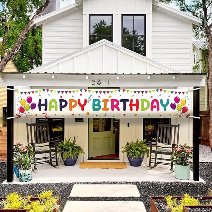 Large Colorful Happy Birthday Yard Banner Sign 118x19.7 inch with Brass Grommets and Hanging Rope Birthday Party Outdoor & Indoor Party Decoration Banner