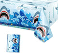 Shark Theme Tablecloths Plastic Disposable Birthday Table Cloth Rectangle Tablecovers Decorations Blue Boys Party Supplies 54x108 Inch