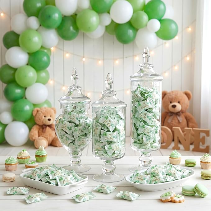 Naucoos Sage Green Baby Shower Candy - 26.5 oz. Bag - 150 Individually Wrapped Hard to Soft Mints Hi Baby Green Candy Welcome Gender Reveal Parties, Recovery Goodie Bags
