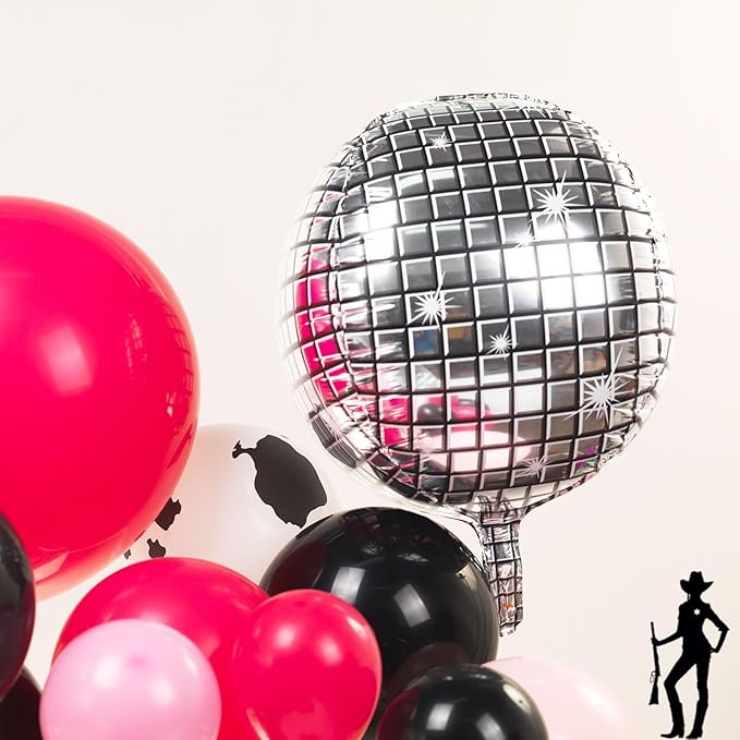 Hot Pink and Black Cowgirl Balloon garland Arch Kit 101Pcs with mylar foil Disco Ball Cow print Balloons for Girl birthday bachelorette party Decorations