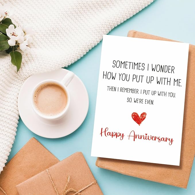 Funny Wedding Anniversary Card for Girlfriend Boyfriend, Humorous Anniversary Card from Husband Wife, Happy Anniversary Cards for Women Men, We Put Up with Each Other