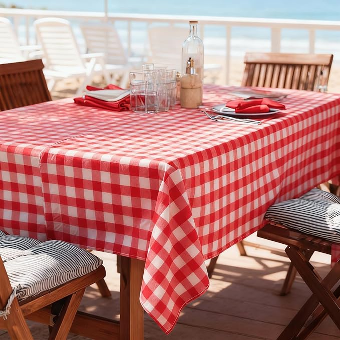 Oigco Red and White Checkered Tablecloths - 3 Pack 54" × 108" Rectangle Disposable Plastic Red Gingham Tablecloth, Picnic Table Cover for Party, Wedding, Birthday Christmas Decor