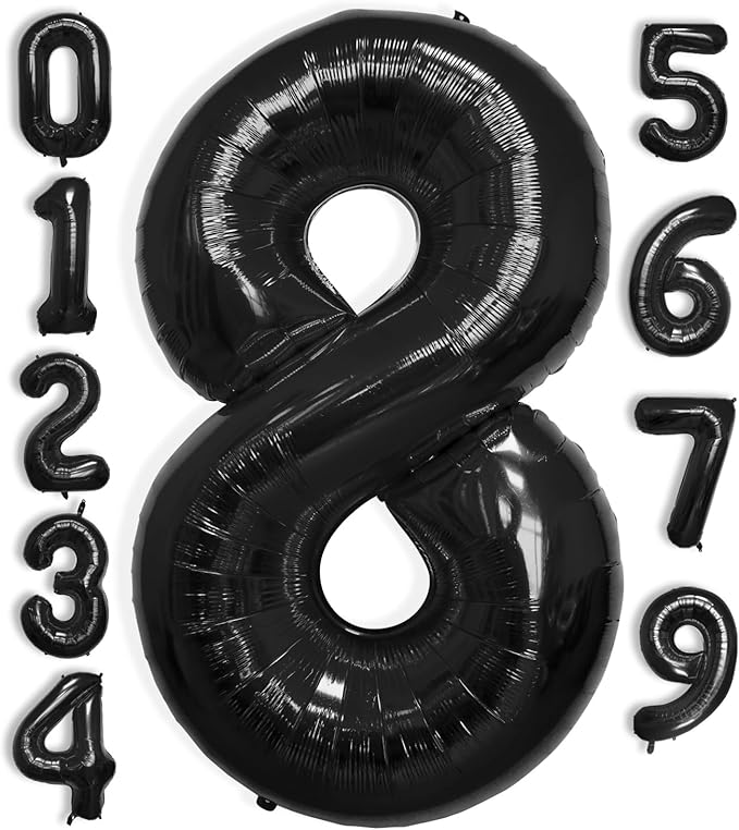 40 Inch Large Black Number Celebration and Decoration Balloon for Birthday Parties, Graduations, Anniversaries, Weddings, Photo Shoots, Special Events - Helium Foil Mylar (Black Number 8)