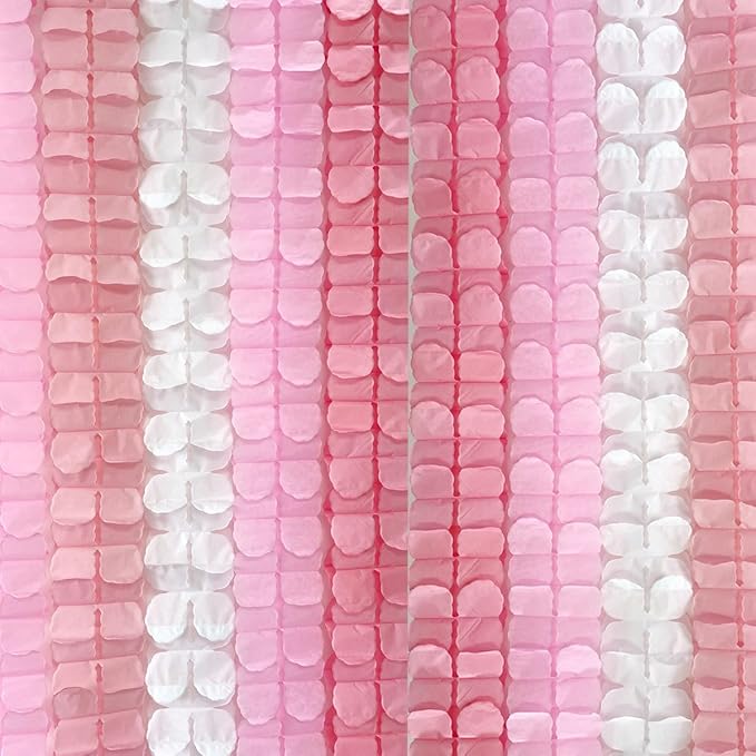 10PCS Four Leaf Clover Paper Flowers Garland Decorations Four Leaf Clover Paper Banner Tissue Paper Streamers Reusable Hanging Garland for Wedding Party Backdrop Home Decor(White Pink kit)