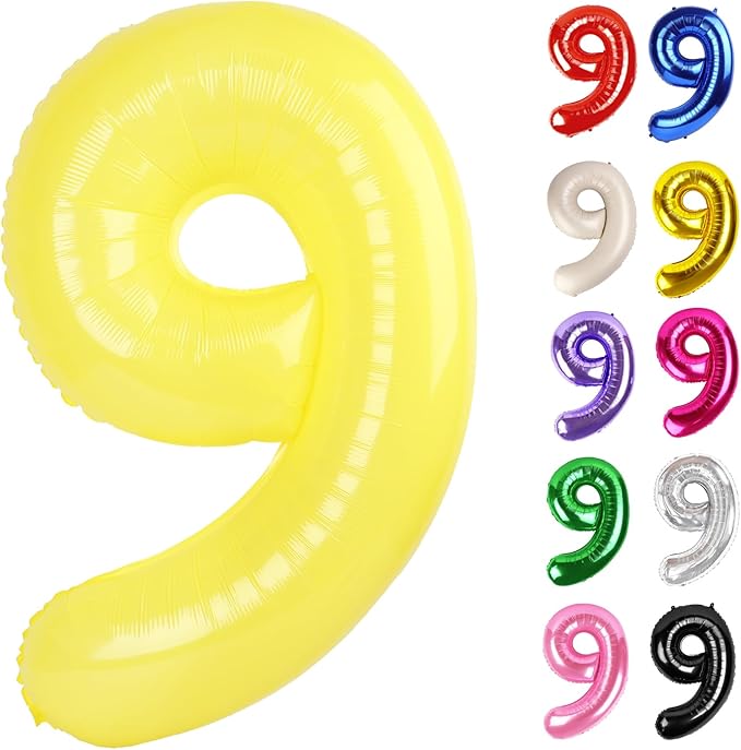 Yellow Number 9 Balloon 40 Inch, 9 Balloon Number, 9th Birthday Decorations, Yellow Party Supplies for Boys Girls
