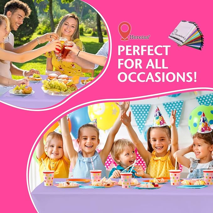 Disposable Plastic Tablecloth Lavender 54x108 Inch, 5-Pack Waterproof Rectangular Table Cover for Parties, Picnics, Dining Protection