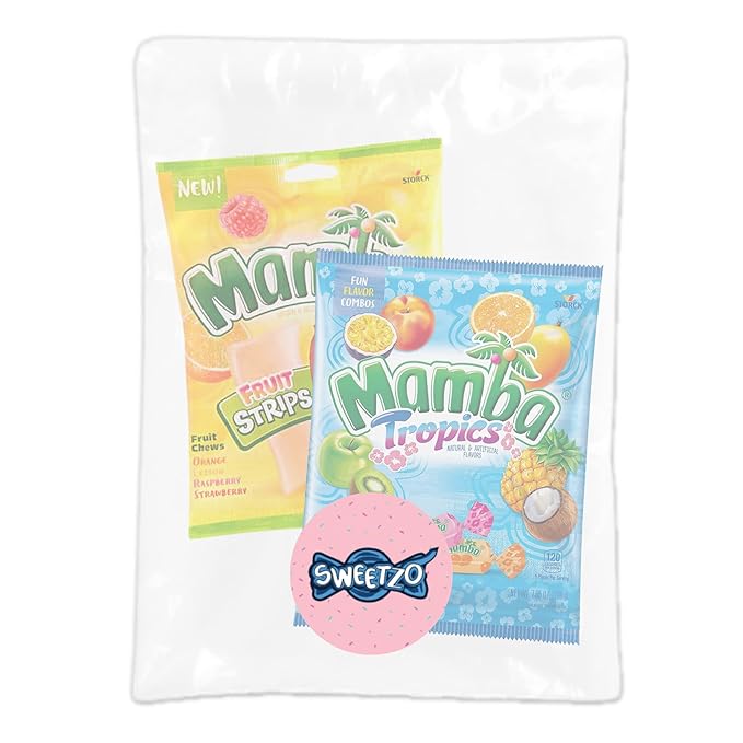 Sweetzo - Mamba Strips and Tropic Chews, Individually Wrapped Fruit Flavored Chewy Candy, Summer 2024 Candies for Goodie Bags and Party Favors, Pack of 2, 7 Ounces