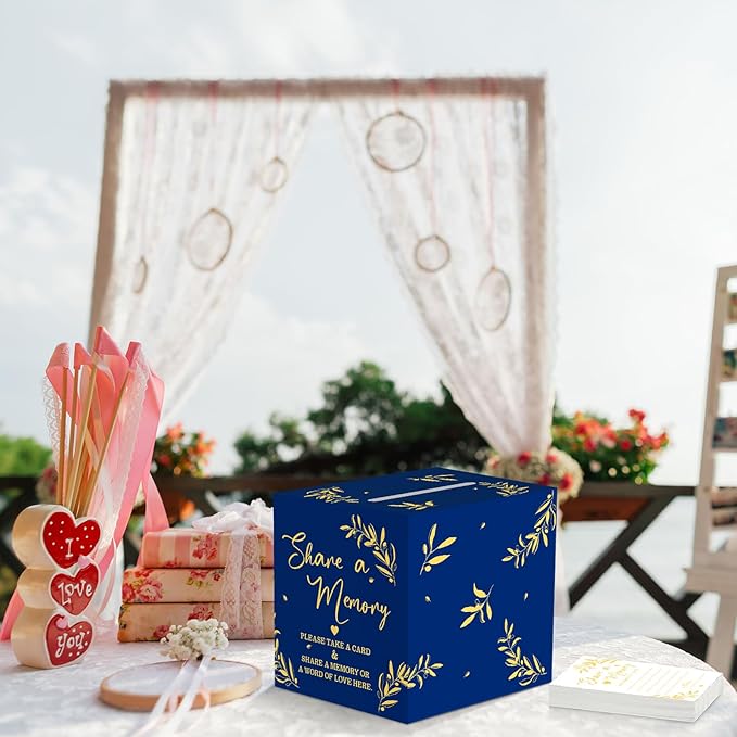 Pajean 50 Pcs Share a Memory Cards for Collections of Life, Memory Cards Box for Guest Ideas Funeral Graduation Wedding Bridal Shower Birthday Anniversary Retirement(Blue,Gold,Trendy)