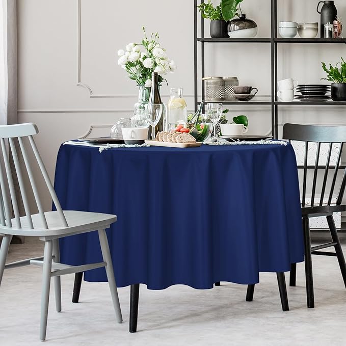 Kopokita 2 Pack Navy Blue Round Disposable Plastic Tablecloths 84 inch Party Table Covers