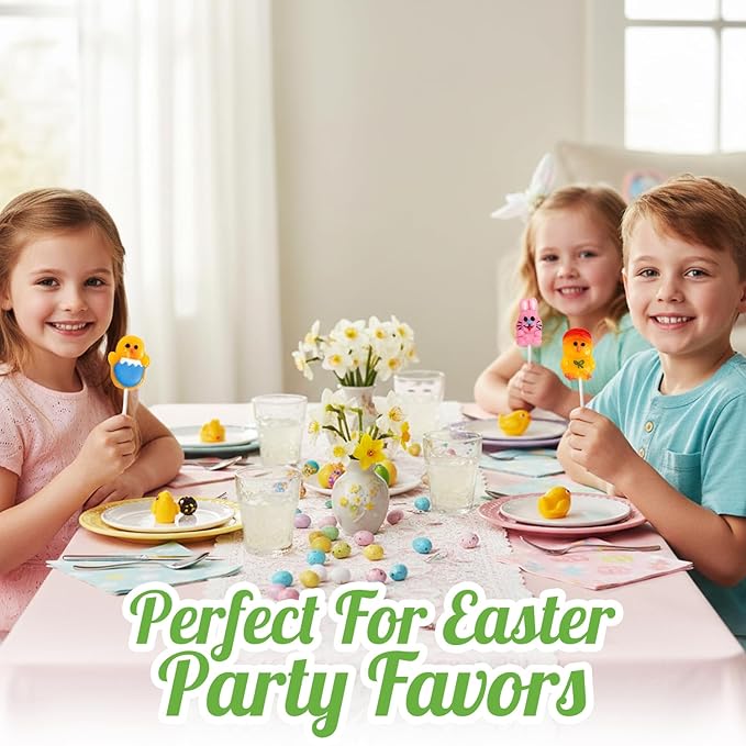 Easter Bunny Lollipops With Natural Colors – 24 Count Individually Wrapped Candy Pops, Bunny And Chick Shaped Lollipops For Easter Baskets, Egg Hunt Party Favors, And Spring Candy For Kids.