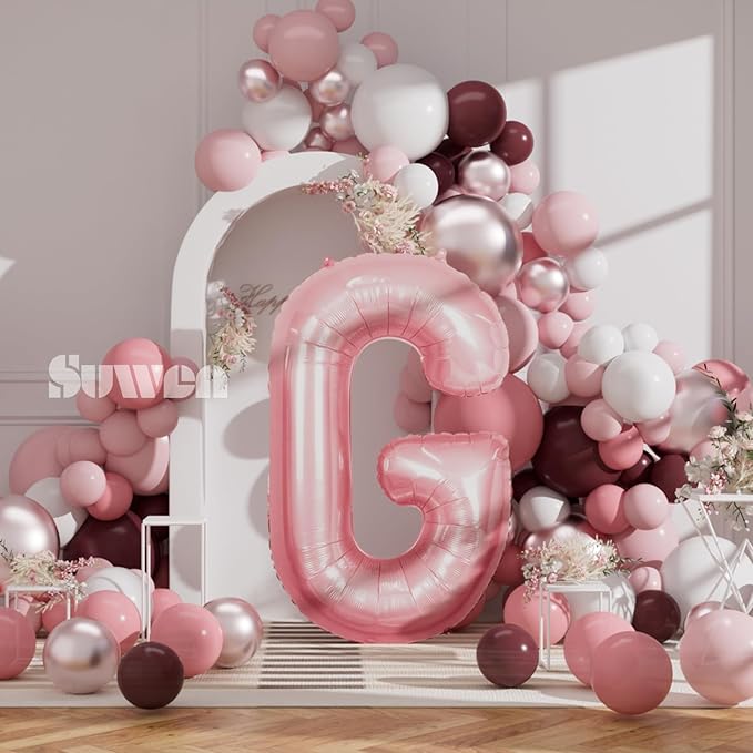 SUWEN 40 Inch Pink Large G Letter Balloons Big Foil Helium Letter Balloons A-Z Jumbo Mylar Happy Birthday Party Decorations for Girl Anniversary Party Supplies