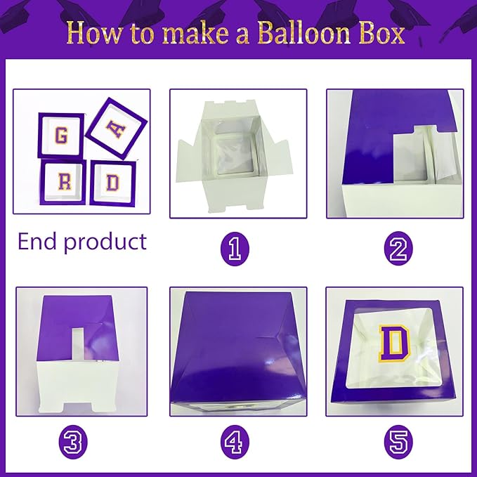 Purple Graduation Decorations 2026 Set of 4 GRAD Balloon Boxes with Balloon Arch Garland Kit mylar balloons Fringe Curtain So Proud of You 2026 prom Graduation kpop Decorations