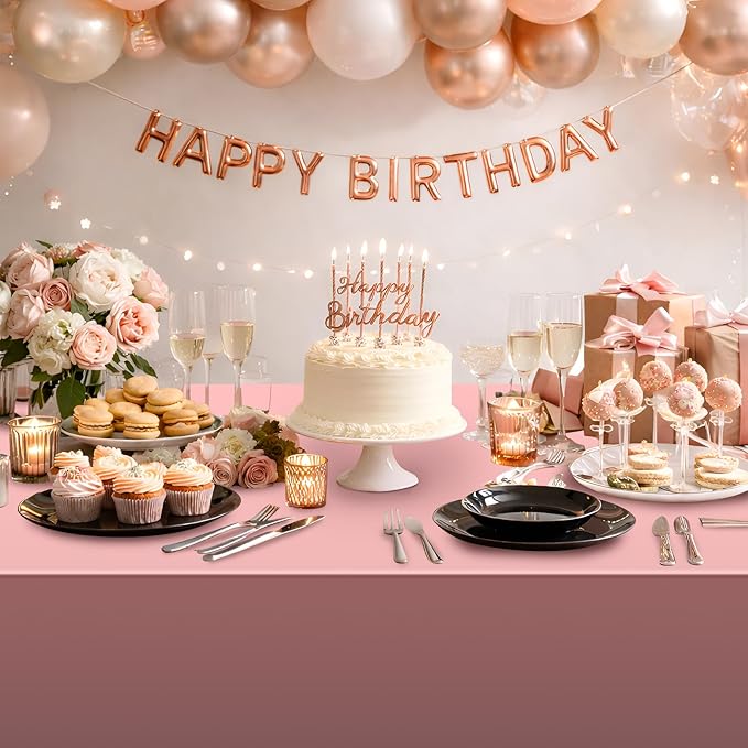 3 Pack Rose Gold Plastic Tablecloth, Dusty Pink Disposable Rectangle Table Covers, Holographic Metallic Foil Tablecloth Rose Party Supplies Decorations for Birthday Wedding Bachelorette, 54x108Inch