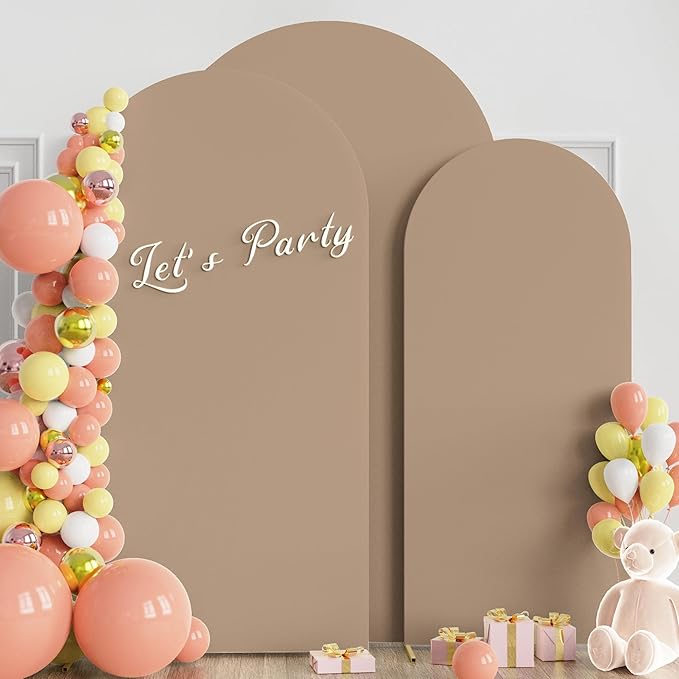 Wokceer Wedding Arch Backdrop Cover 7.2FT, 6.6FT, 6FT Set of 3 Spandex Fitted Nude Brown Arch Covers for Round Top Chiara Backdrop Stands Cover for Birthday Party Ceremony Decor