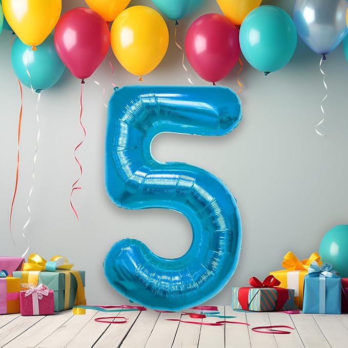 40 Inch Large Blue Number Celebration and Decoration Balloon for Birthday Parties, Graduations, Anniversaries, Weddings, Photo Shoots, Special Events - Helium Foil Mylar (Blue Number 5)