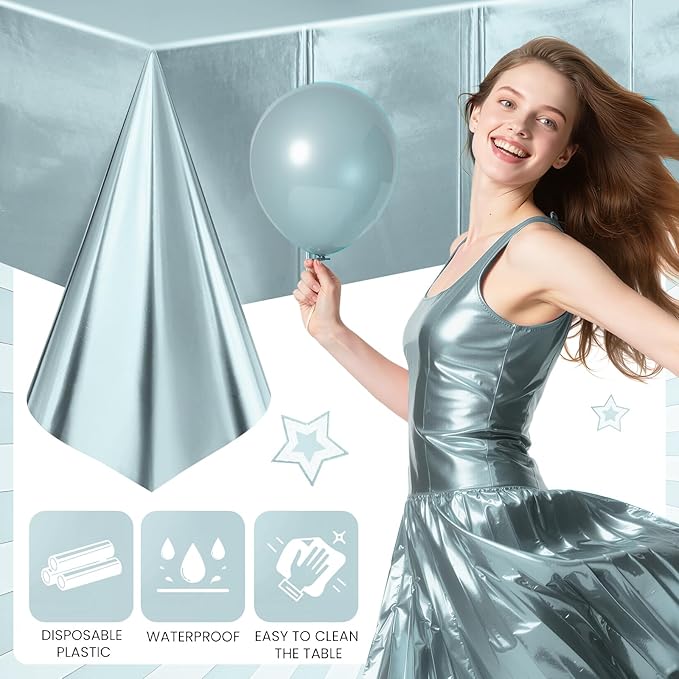 2 pcs Light Blue Tablecloth Plastic -Stunning Metallic Matte Finish, 40" x 108" Baby Shower Blue Table Cloth, Perfect for Christmas Winter Birthday Party Wedding Grad Decorations