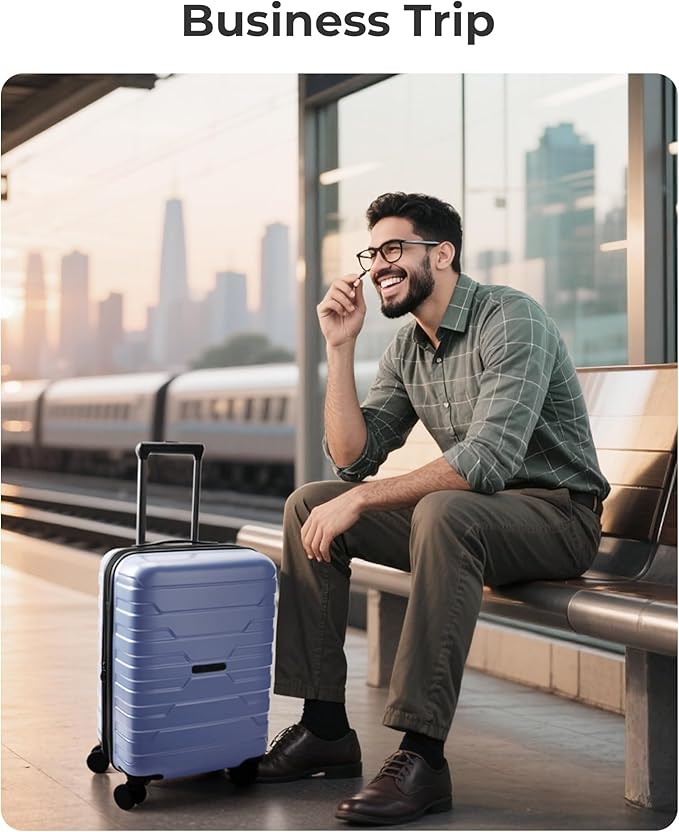 BAGSMART Carry On Luggage 22x14x9 Airline Approved with Spinner Wheels,Lightweight 20 Inch Luggage with TSA Lock,Expandable Hard Shell Carry On Suitcases for Men Women,Slate Blue