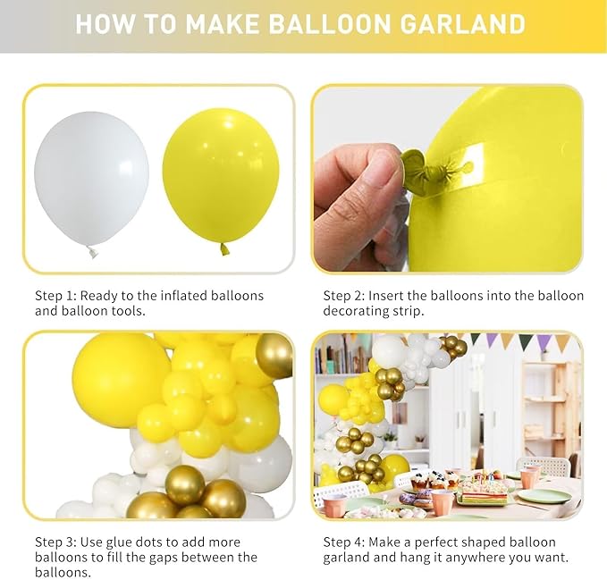 Yellow and White Balloon Arch Kit, 100pcs Matte Yellow White Balloon Garland Kit with Different Sizes Balloons for Sunshine Lemon Honeybee Popcorn Baby Shower Bridal Shower Birthday Party Decorations