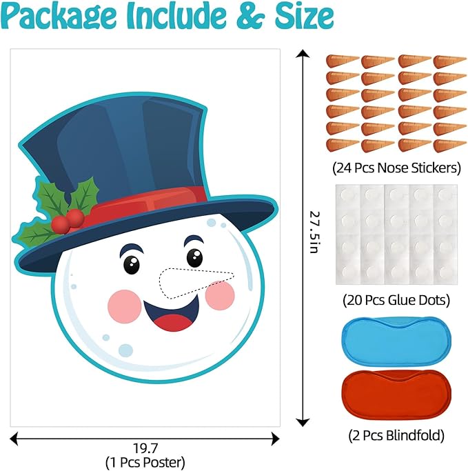 Christmas Games - Pin The Nose on The Snowman Games for Families Party, Cute Indoor Christmas Home Decor Party Decorations, Xmas Activities Presents Holiday Decor, Snowman Face