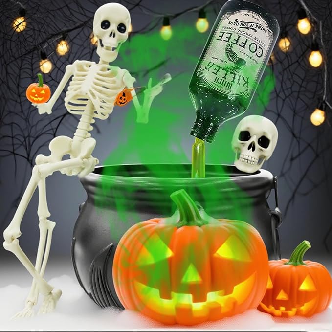 Halloween Decorations Indoor, Black Plastic witches cauldron, Cauldron Halloween Decor - DIY Floating Potion Set with Magic Floating Potion Bottles and Diffuser, Decoration for Spooky Vintage