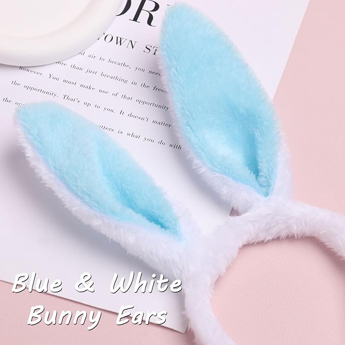 Bunny Headband Easter Hair Bands for Women Girls Kids, Blue Cute Plush Rabbit Ears Hair Accessories Non Slip Headbands Easter Day Party Decoration Supplies