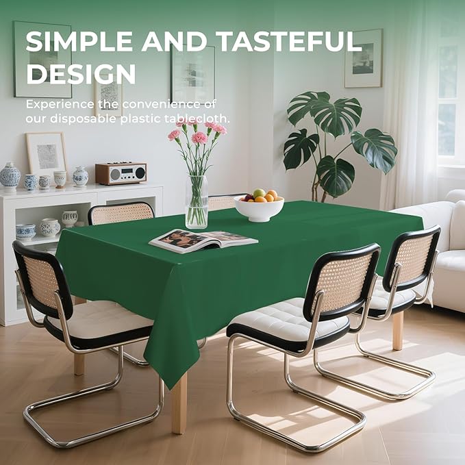 6 Pack Premium Disposable Plastic Tablecloth 54" x 108" Party Table Cloths Disposable for 6 to 8 Foot Tables Indoor or Outdoor Birthdays Weddings Christmas Buffet Table (Dark Green)