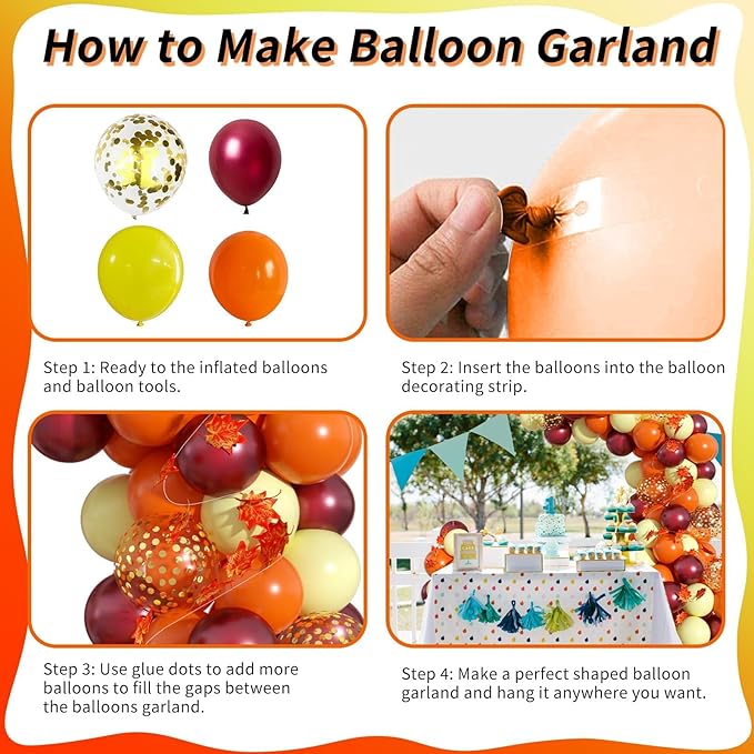 Fall Balloon Arch Kit, Fall Birthday Party Decorations, Orange Burgundy Yellow Gold Confetti Balloons Garland Kit with 6.5 Ft Maple Leaves for Home Thanksgiving Autumn Baby Shower Party Decor Supplies