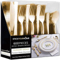 Gold Plastic Silverware Set (600-Pack) – Disposable Heavy Duty Cutlery, 200 Forks, 200 Knives, 200 Spoons for Parties, Weddings, Dinners & Holidays