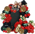 Cheetah Print Balloon Arch Kit,185pcs Red Black Gold Metallic Balloons, with Foil Cherry Cheetah Balloons for Cheetah Birthday Decorations, Bachelorette, Vintage Cherry Theme Party Decorations