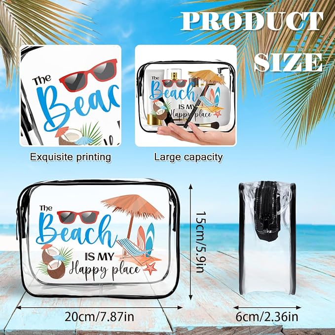 Clear Makeup Bags Gifts - 6 pcs Beach Cosmetic Bags Gifts for Women Teacher Dancer Nurse Friends Summer Beach Vacation Essentials Waterproof Travel Toiletry Organizer Foldable Zipper Pouches