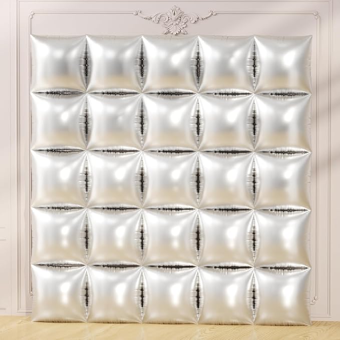 75Pcs Chrome Silver Square Foil Balloons Wall Tunnel Backdrop Double Sided with Silver Balloons Arch Garland Kit for Graduation Birthday Party Decorations