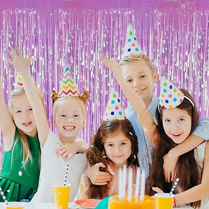 TONIFUL 2Pcs Purple Tinsel Foil Fringe Curtains, Photo Booth Backdrop Streamer Curtain,Streamers Tinsel Curtain Backdrop for Birthday New Year Decorations(6.6ft x 6.6ft)