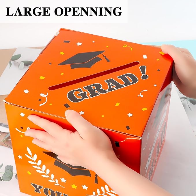 Graduation Card Box, Graduation Party Decorations 2025, Graduation Box, Graduation Card Holder, Foldable Cardboard Congrats Grad Card Gift Box for Graduation Party Supplies Party Favors Orange