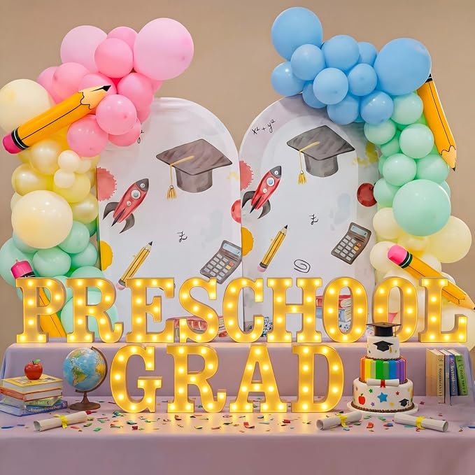 Honoson 13 Pcs Preschool Graduation Decorations Preschool Grad Letter LED Lights Sign Neon Lights Table Decoration for Kindergarten Graduation Party Supplies 2026