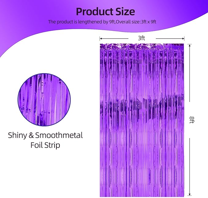 3ft x 8ft Foil Fringe Backdrop Curtain, Metallic Tinsel Foil Fringe Curtains, Party Streamers Backdrop, Baby Shower Birthday Holiday Celebration,Party Decorations (Darkpurple)