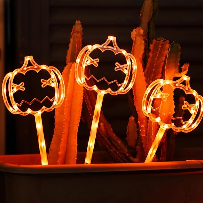 LOLStar Halloween Decorations, 5 Pack Halloween Pathway Lights, Jack-o-Lantern Orange Pumpkin Lights for Walkway, Sidewalk, Garden, Yard, Lawn, Porch, Patio Outdoor Decor with Timer & 8 Lighting Modes