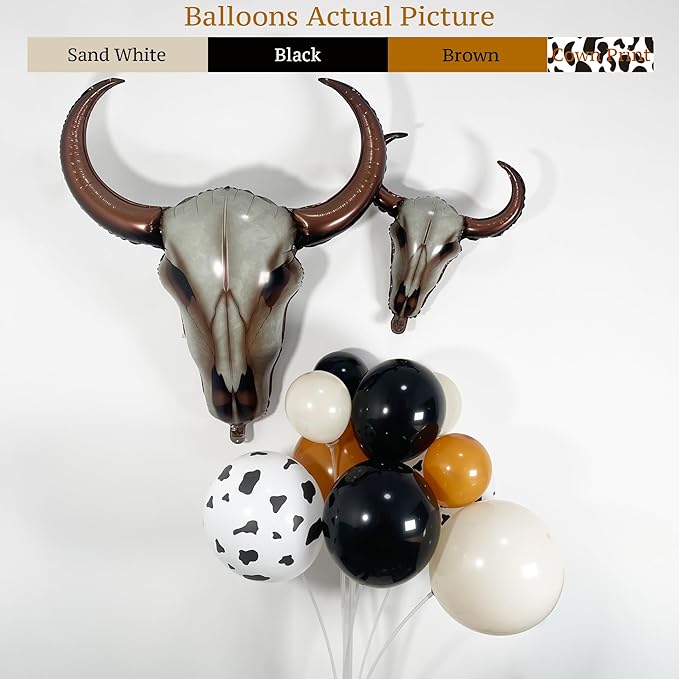 138Pcs Western Balloon Arch Garland Kit with Black Brown White Cow Print Bull Head Balloons for Cowboy Theme Party Backdrop, Boy Rodeo Birthday Decorations, Cow Head Balloon Garland