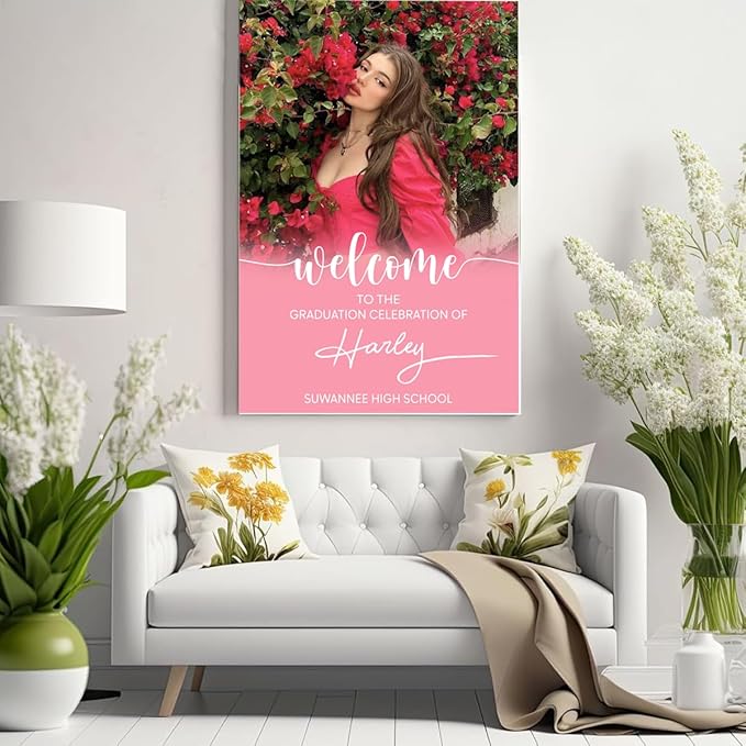 My4gifts Graduation Party Welcome Sign with Photo, Greenery Grad Poster, Personalized Graduation Decor, Class of 2025 Welcome Board, Senior Party Sign, Custom Grad Celebration Sign - 19