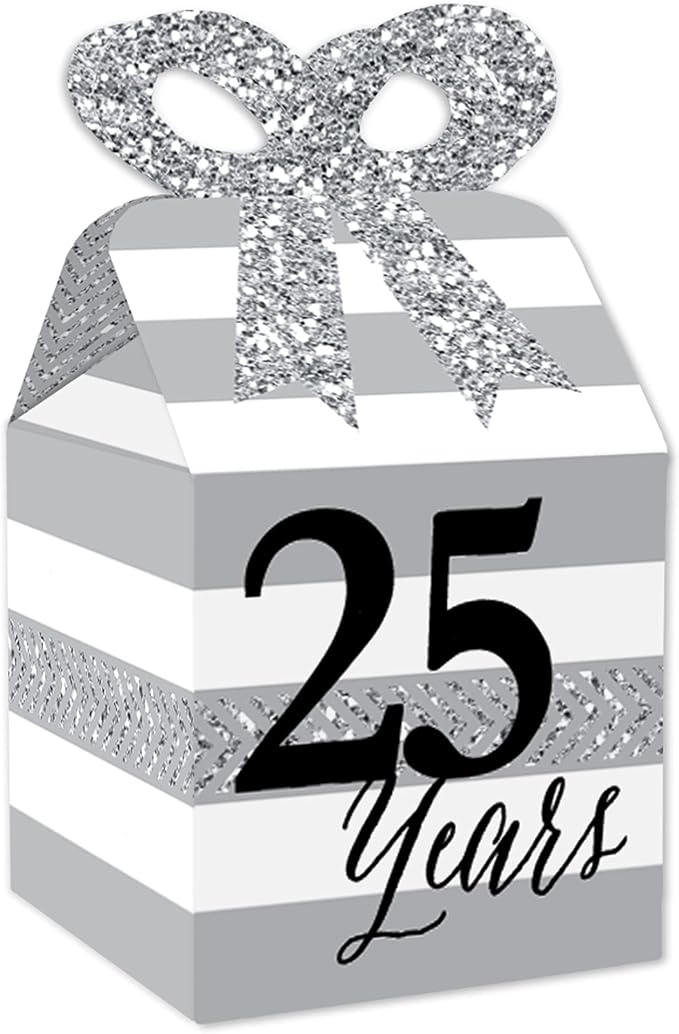 Big Dot of Happiness We Still Do - 25th Wedding Anniversary - Square Favor Gift Boxes - Anniversary Party Bow Boxes - Set of 12